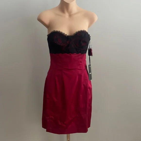 Bebe Dresses | Vintage Bebe Glamour Satin and Lace Dress Bnwt Size Xs | Color: Black/Red | Size: Xs | Bellastudio's Closet
